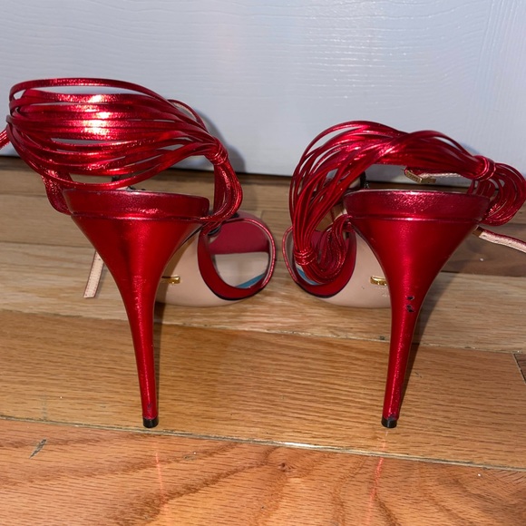 Gucci Red Leather Strappy Allie Knot Ankle Strap Slingback Sandals - Picture 5 of 7